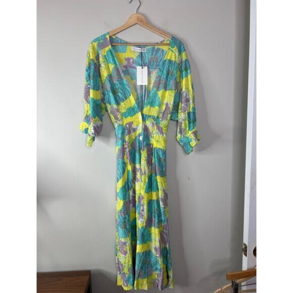 NWT Faithfull the Brand Rafa Front Button Elastic Cuff Midi Dress Lera Floral - Picture 2 of 7